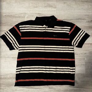 Karl Kani Gold Polo Shirt Men's 4XL Black Orange Tan White Striped Short Sleeve